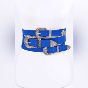 Vegan Leather Triple Buckle Western Corset Statement Belt